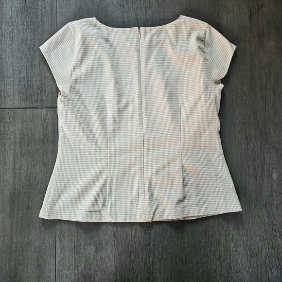 Ann Taylor Tan Houndstooth Knit Peplum Top Career Work Office Lined Size 14 - Picture 3 of 10